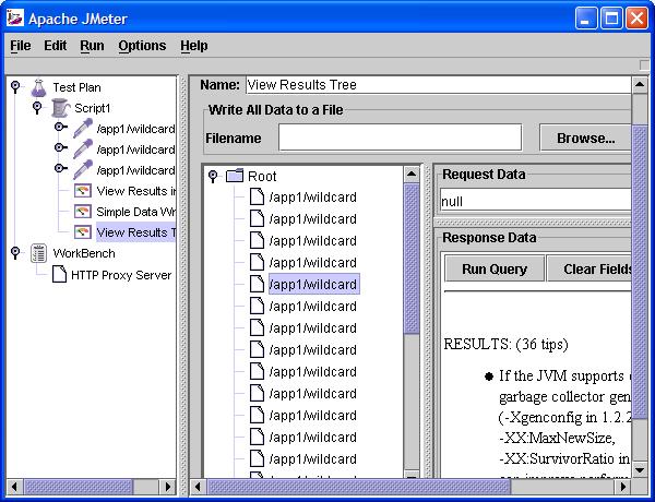 JMeter showing an automatically recorded script